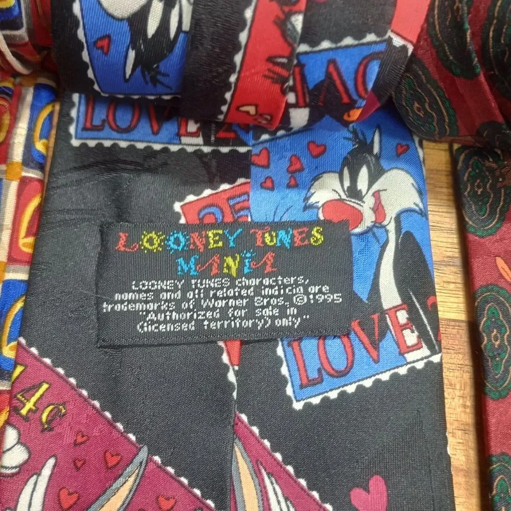 Vintage Lot of 3 Looney Tunes Neck Ties 100% Silk 1994 1995‎ Novelty Cartoon